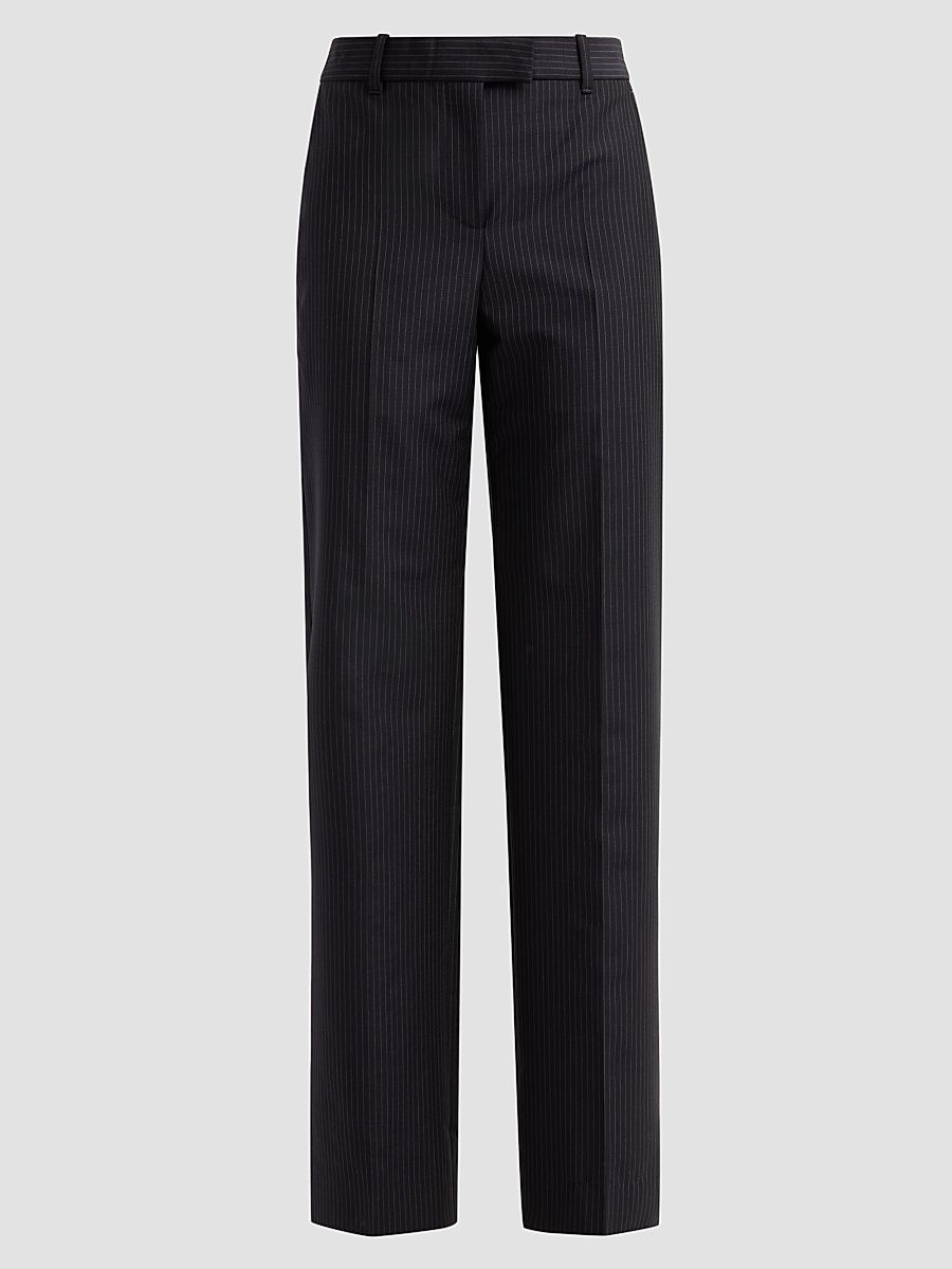 Women's Pinstripe Wool-Mohair Trousers - Navy Mel - Size 10