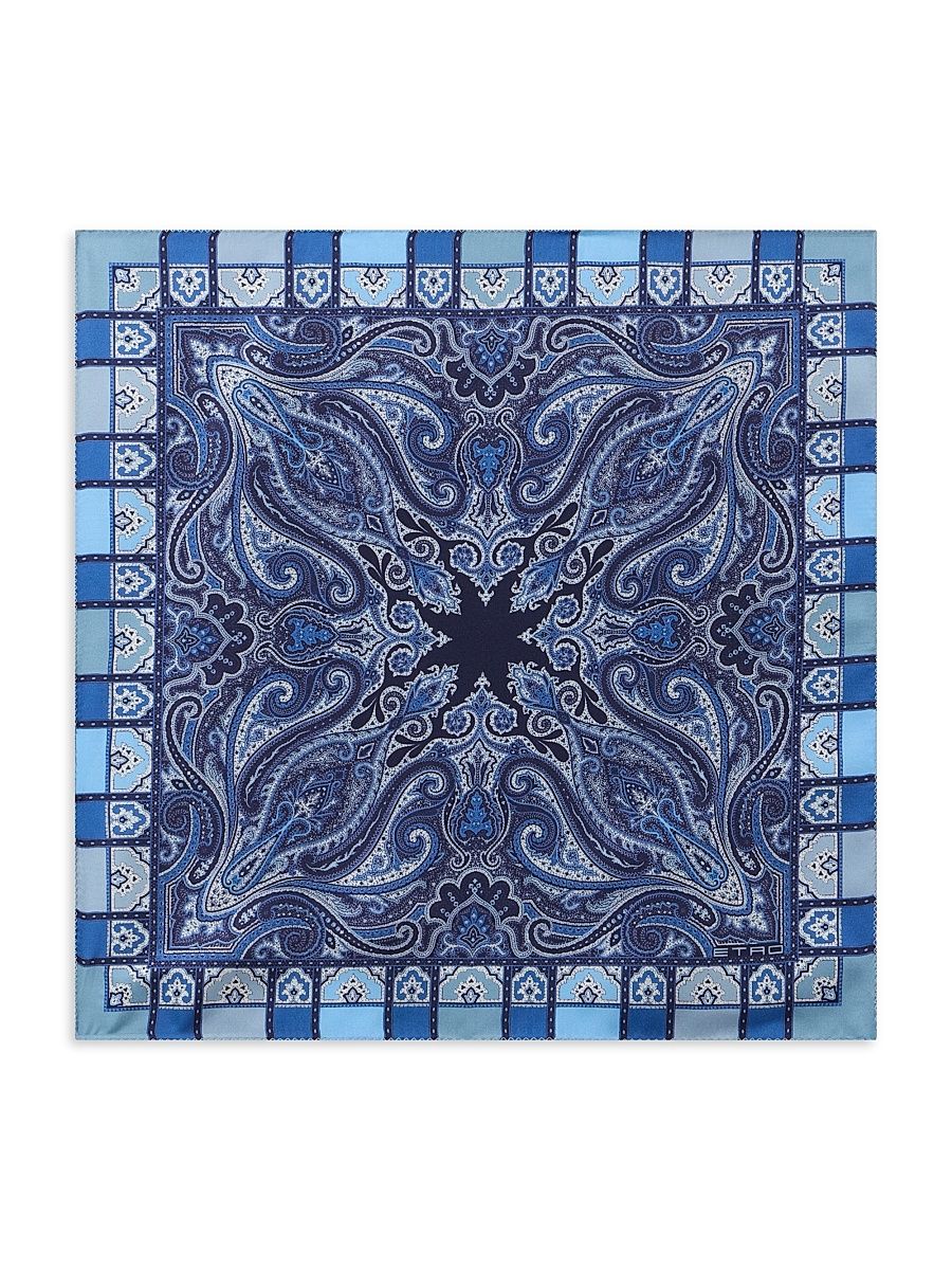 Men's Paisley Silk Neck Scarf - Printed Blue Base