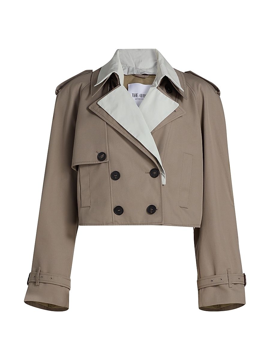 Women's Double-Breasted Blouson Jacket - Taupe Grey - Size 8