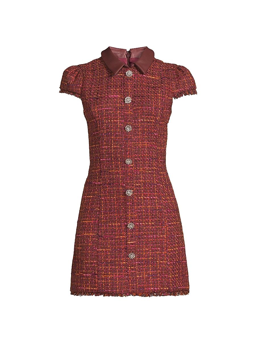 Women's Riello Tweed Embellished-Button Minidress - Wine Multi - Size 14