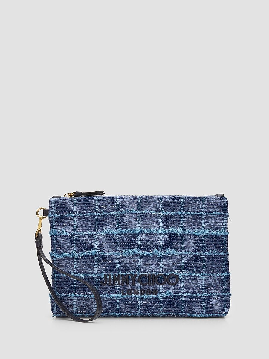 Women's Crosshatch Denim Flat Pouch - Denim Grid Light Gold