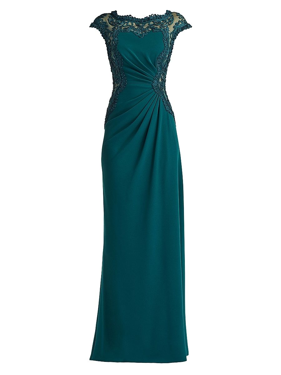 Women's Lace-Trim Ruched Gown - Tea Leaf - Size 16