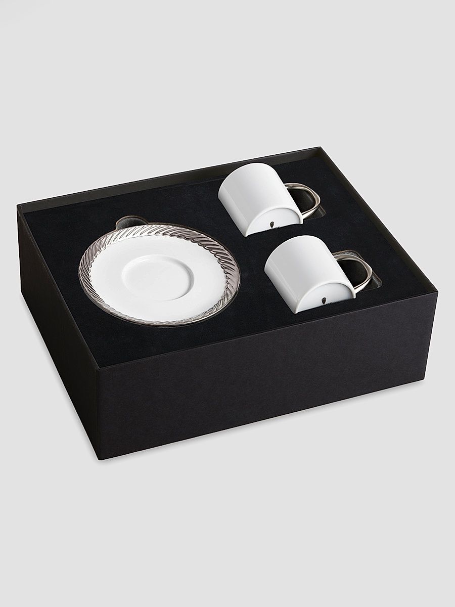 L'Objet Corde 4-Piece Espresso Cup & Saucer Set - White Silver