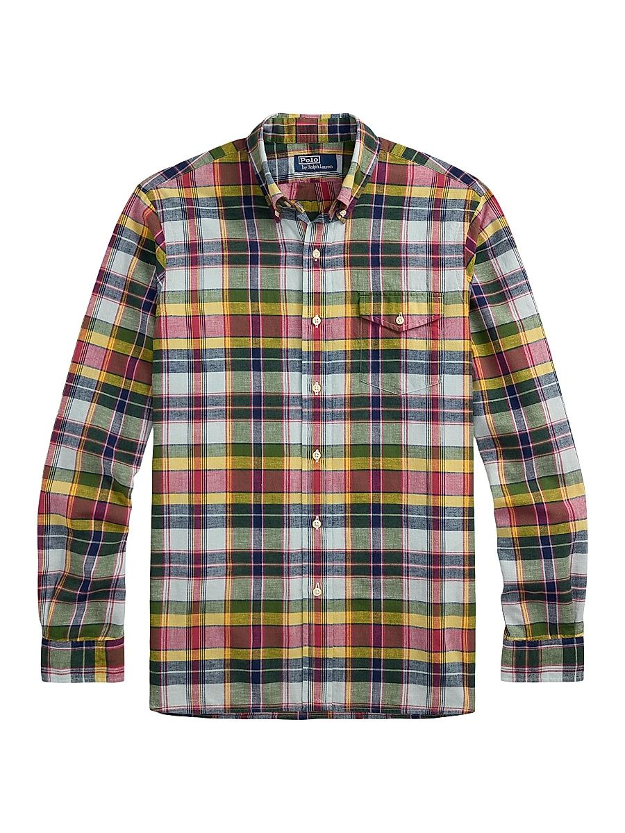Men's Classic Fit Madras Plaid Shirt - Navy Red Multi - Size XXL