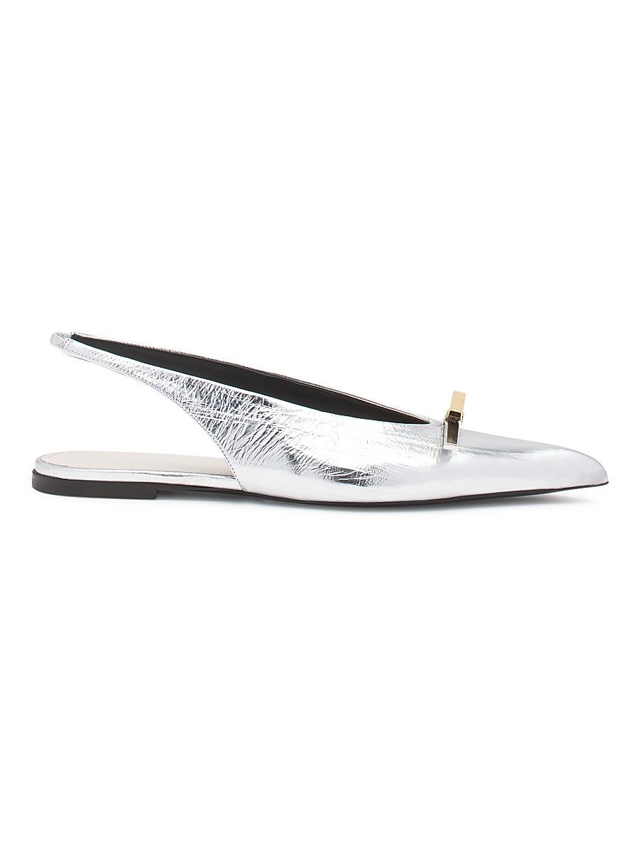 Women's Bow Metallic Leather Slingback Flats - Silver - Size 10