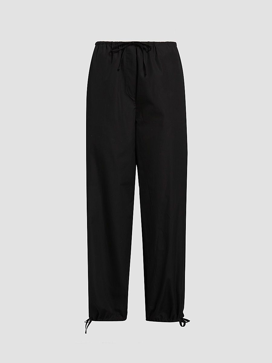 Women's Drawstring Cotton Trousers - Black - Size 12