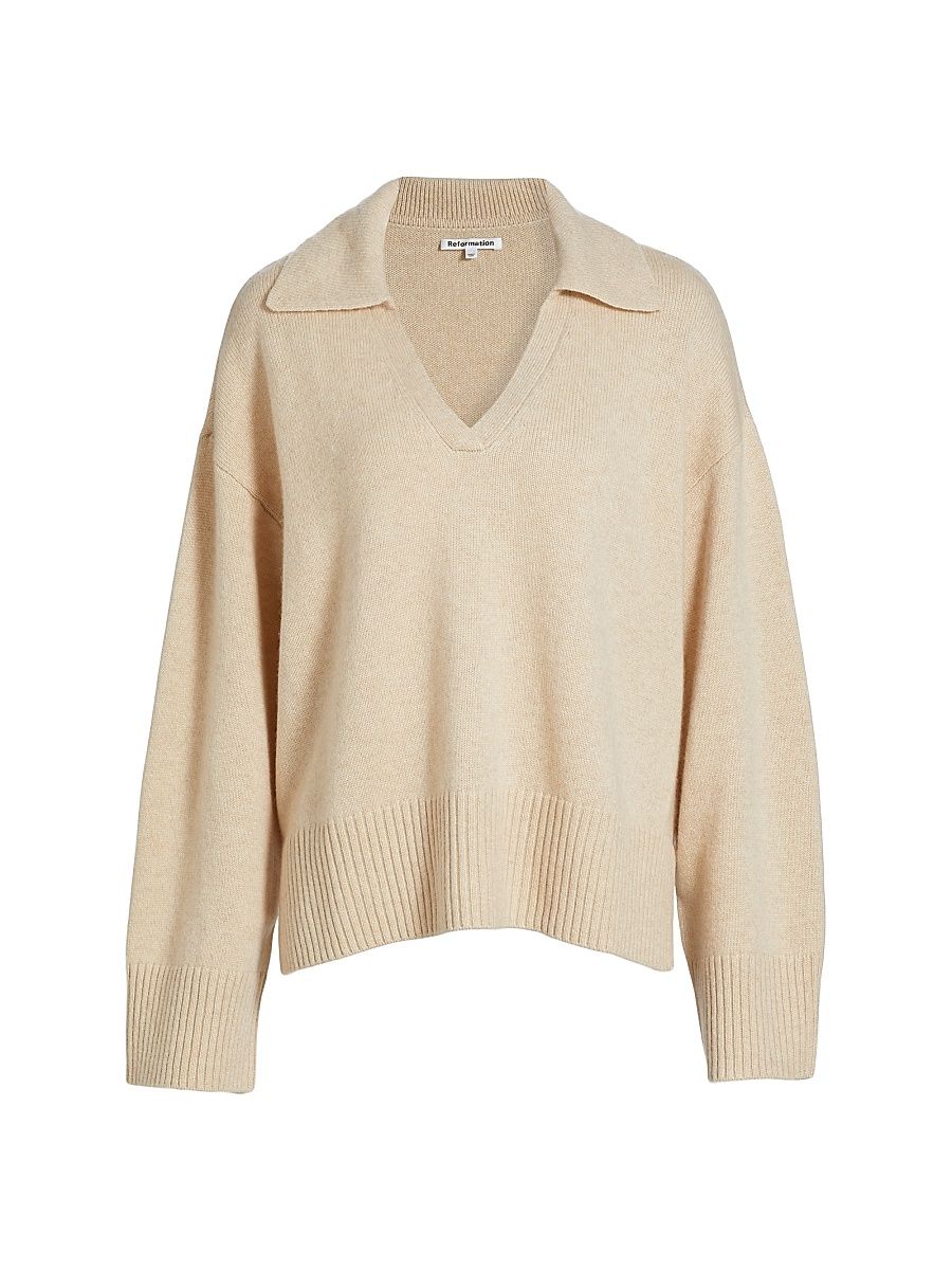 Women's Sawyer Oversized Cashmere & Wool Polo Sweater - Eco Beige - Size Large