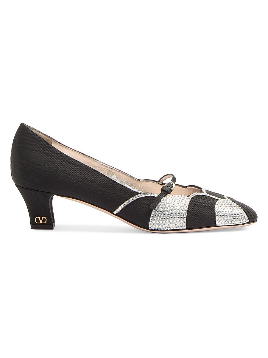 Women's Bowow 45MM Pumps in Moirè Fabric with Crystals - Black Silver - Size 5.5