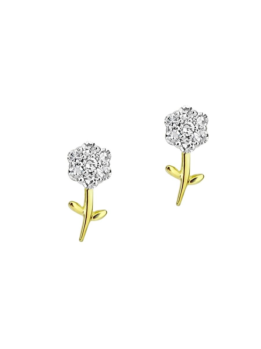 Women's 14K Gold & Diamond Flower Stud Earrings - Gold