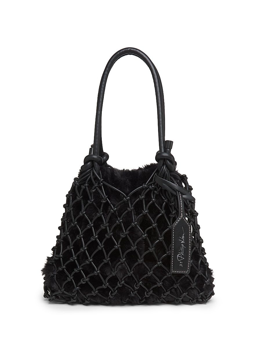 Women's Faux Fur Macrame Mini Bag - Black