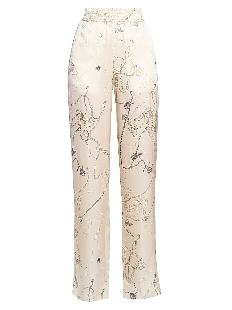 Women's Printed Silk-Satin Pajama Trousers - Pumice - Size 4