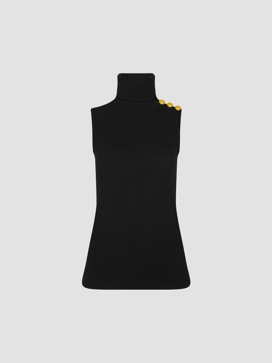 L'AGENCE Women's Ceci Sleeveless Turtleneck Top - Black Gold - Size Large