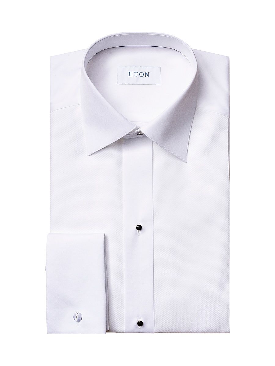 Men's Slim-Fit Pique Formal Shirt - White - Size 15.5