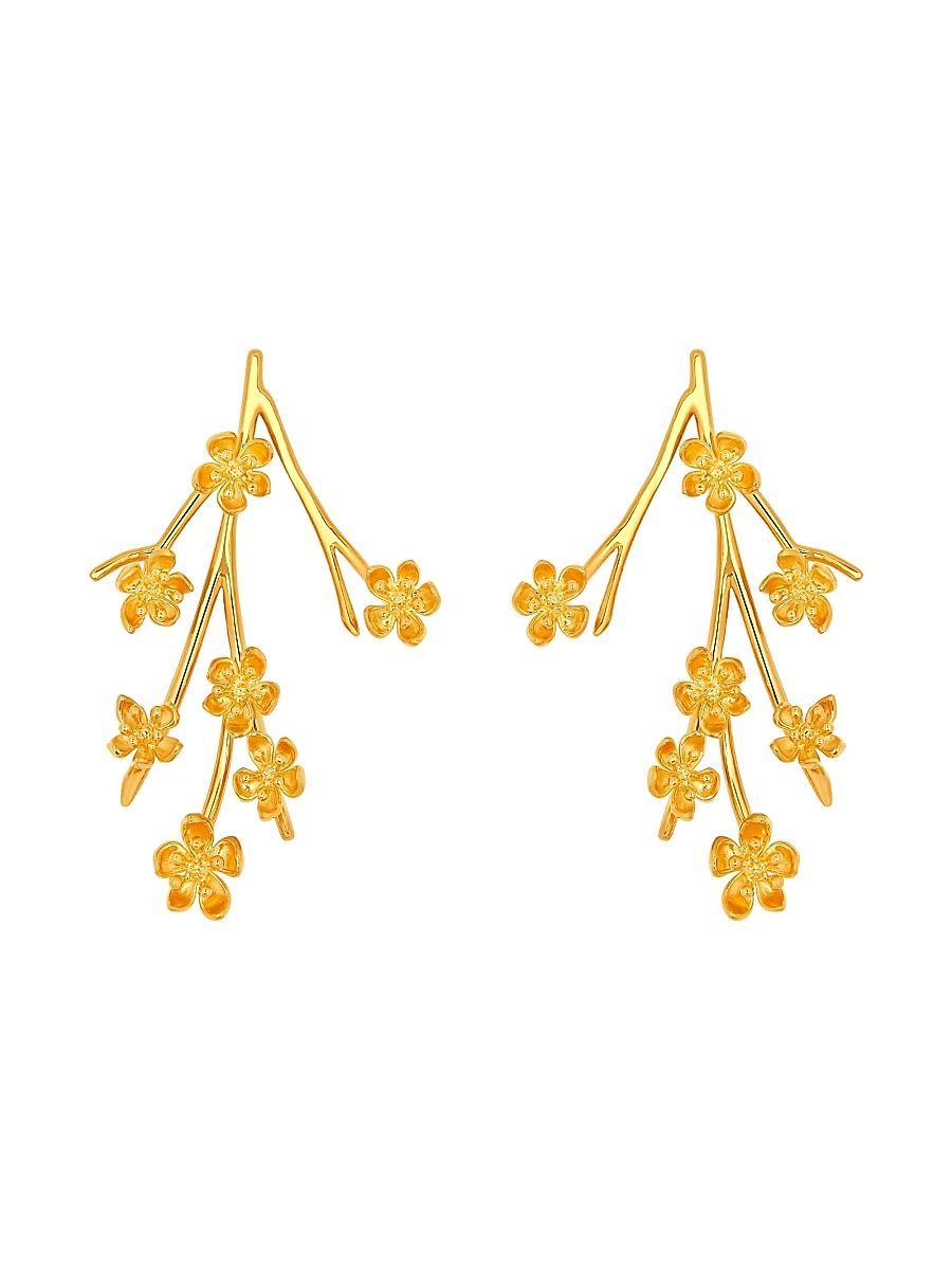 Women's Cherry Blossom Branch 24K-Gold-Plated & Enamel Drop Earrings - Gold