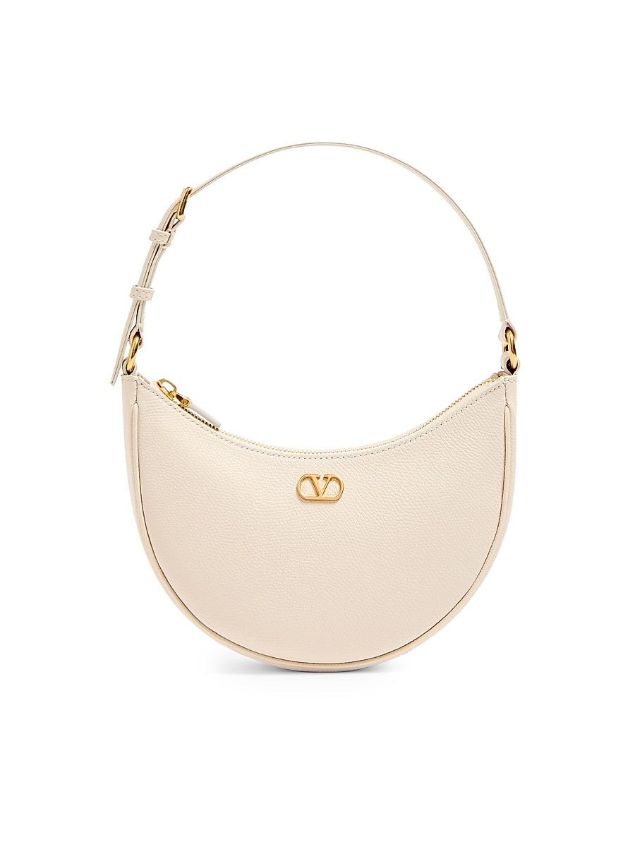 Women's VLogo Signature Mini Hobo Shoulder Bag in Grainy Calfskin - Light Ivory