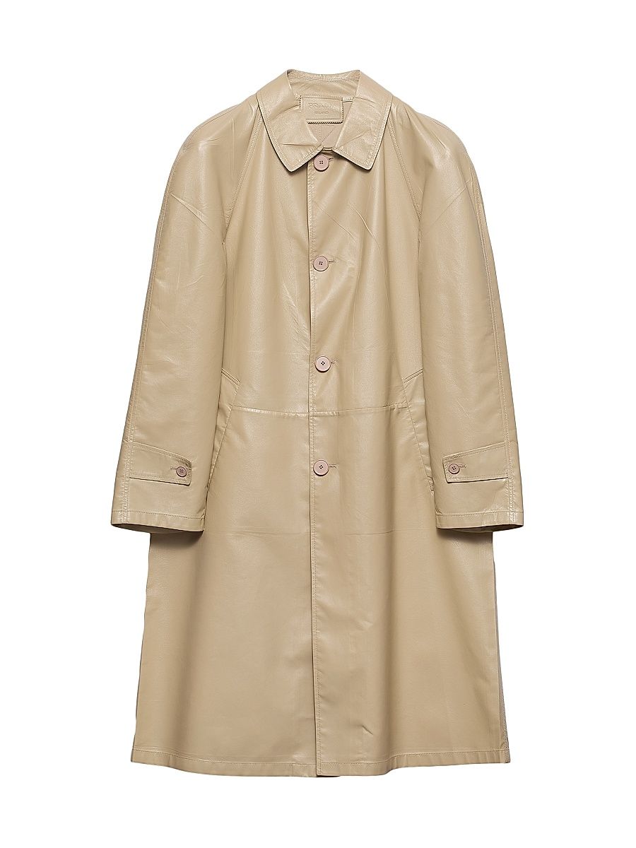 Men's Nappa Leather Coat - Beige Khaki - Size 42