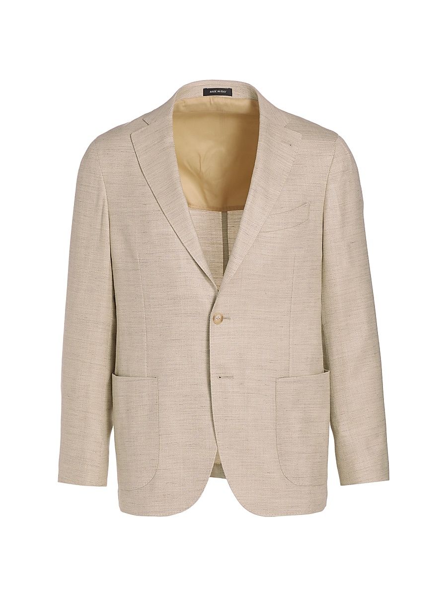 Men's COLLECTION Chevron Wool-Blend Two-Button Sport Coat - White - Size 46