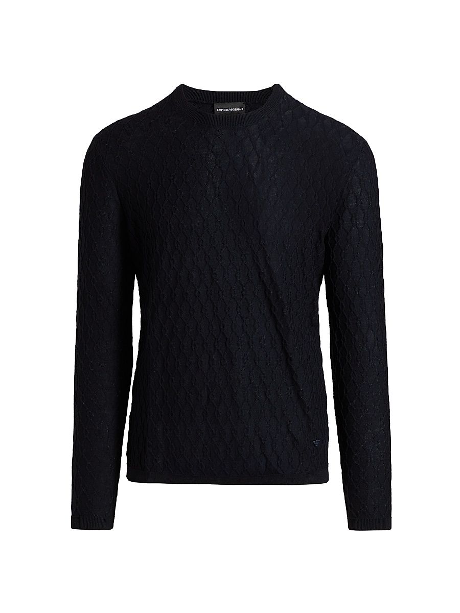 Men's Textured Wool Jacquard Crewneck Sweater - Navy - Size XXL