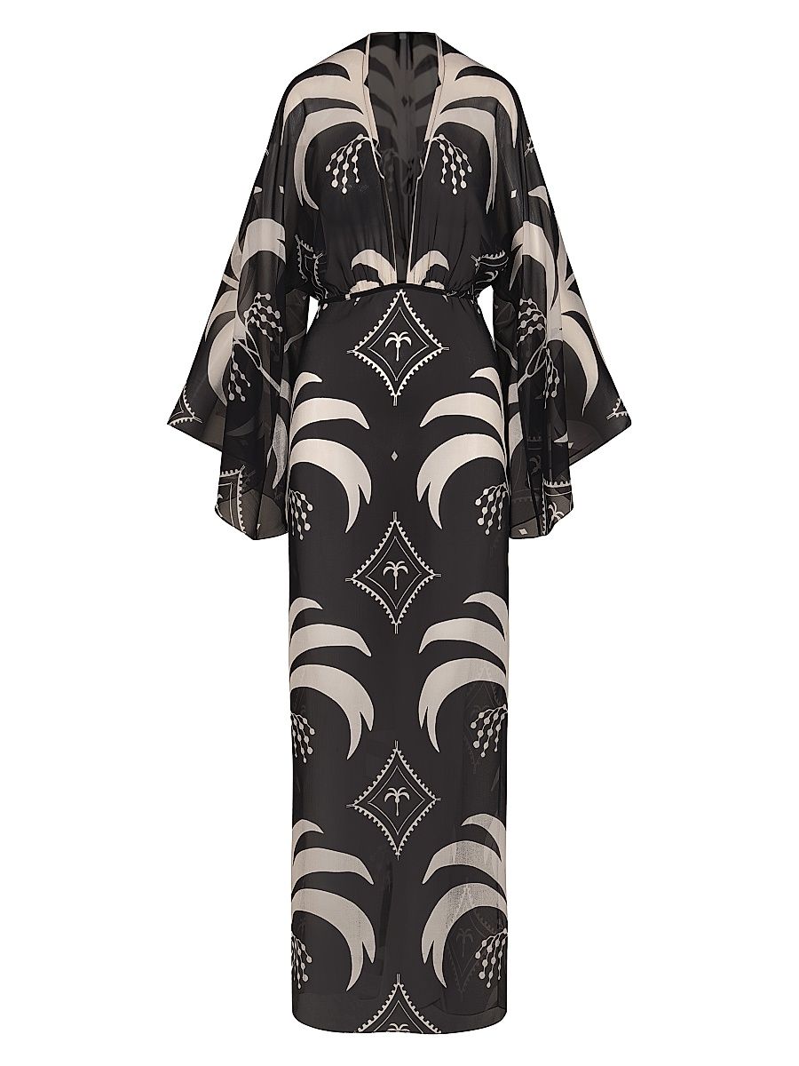 Women's Spiritual Healers Sheer Printed Cover-Up Maxi Dress - Black Ecru - Size 8