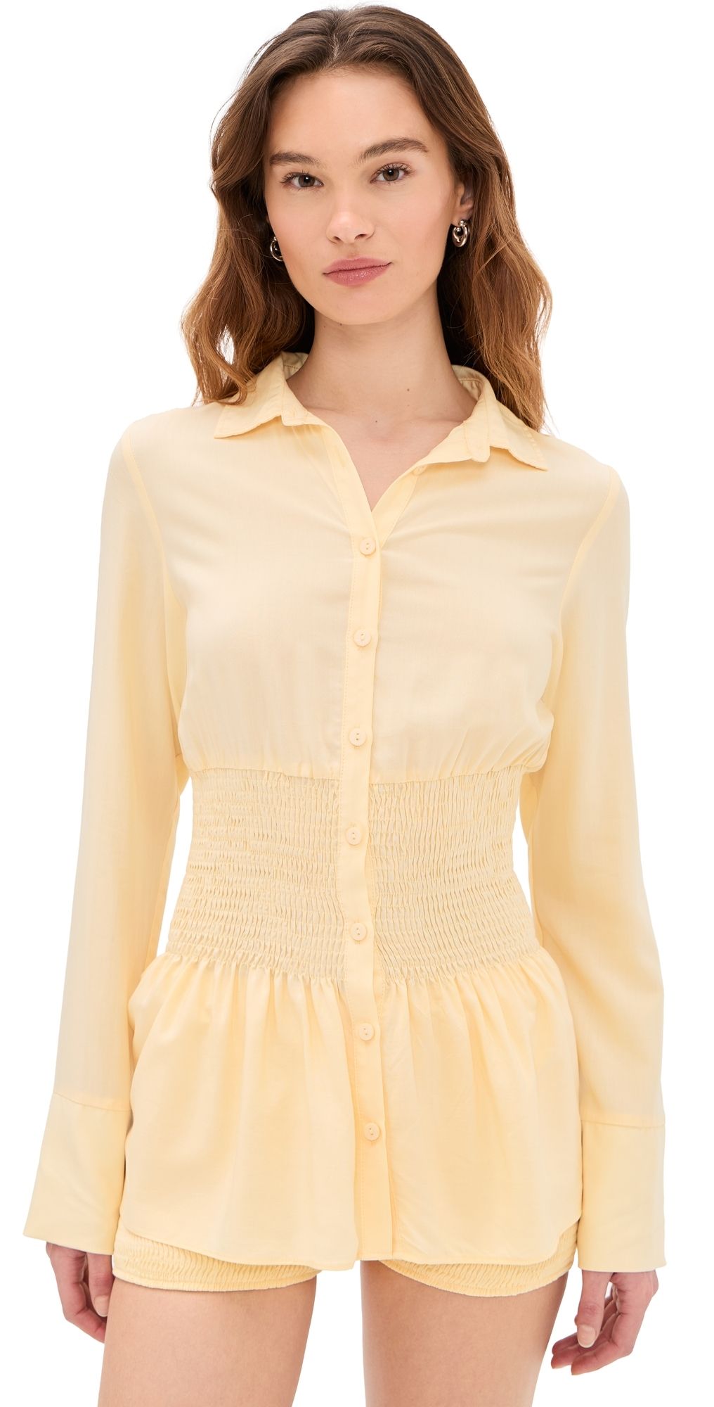Seven Wonders Adora Long Sleeve Shirred Shirt Lemon XS