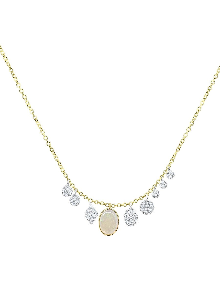Women's 14K Yellow Gold, Opal & 0.19 TCW Diamond Charm Necklace - Gold