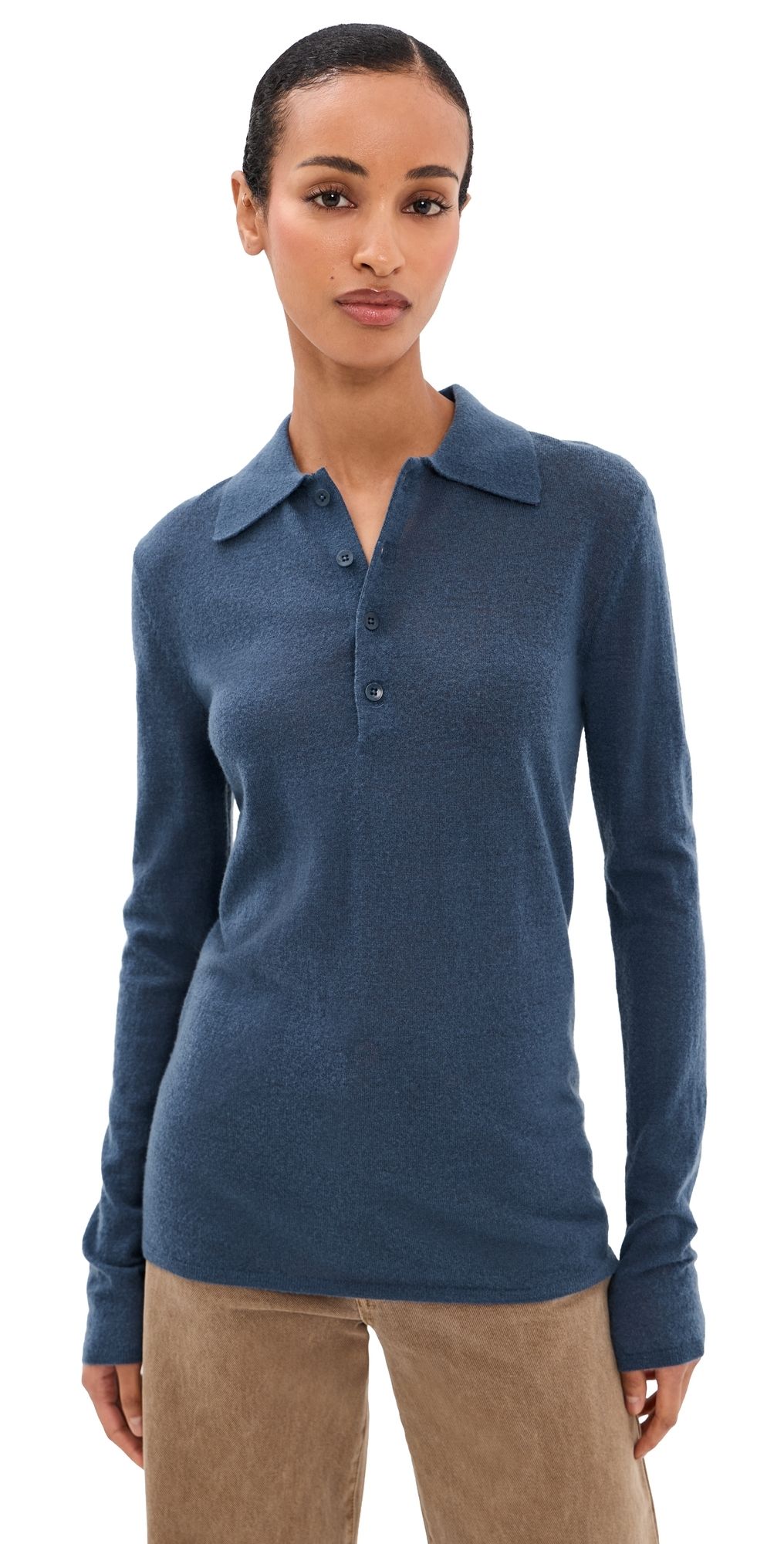 Tibi Mercerized Soft Wool Polo Blue Fog M