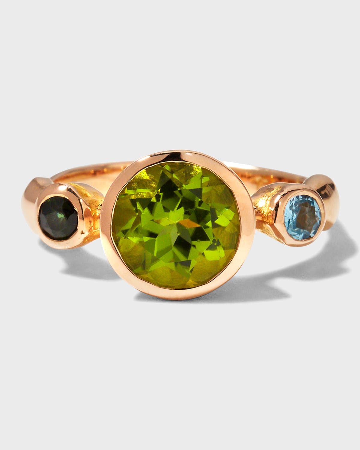 Rose Gold Sybil Ring with Peridot, Tourmaline and Topaz