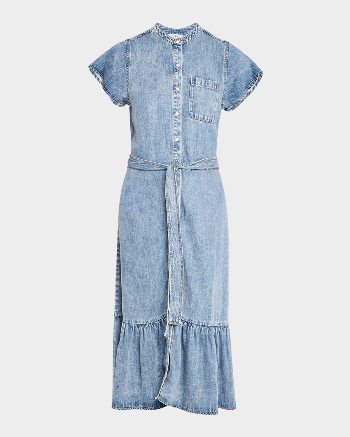 Kahlo Belted Flounce-Hem Midi Dress