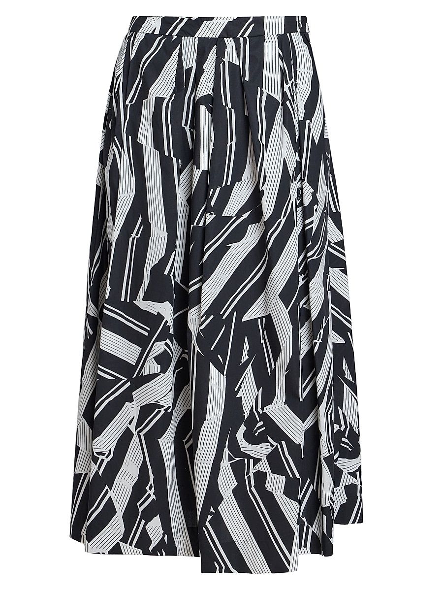 Women's Soni Pleated Abstract Cotton A-Line Midi-Skirt - Black - Size 14
