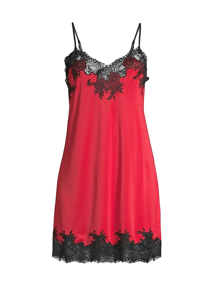 Women's Enchant Satin & Lace Slip - Brocade Red - Size XL