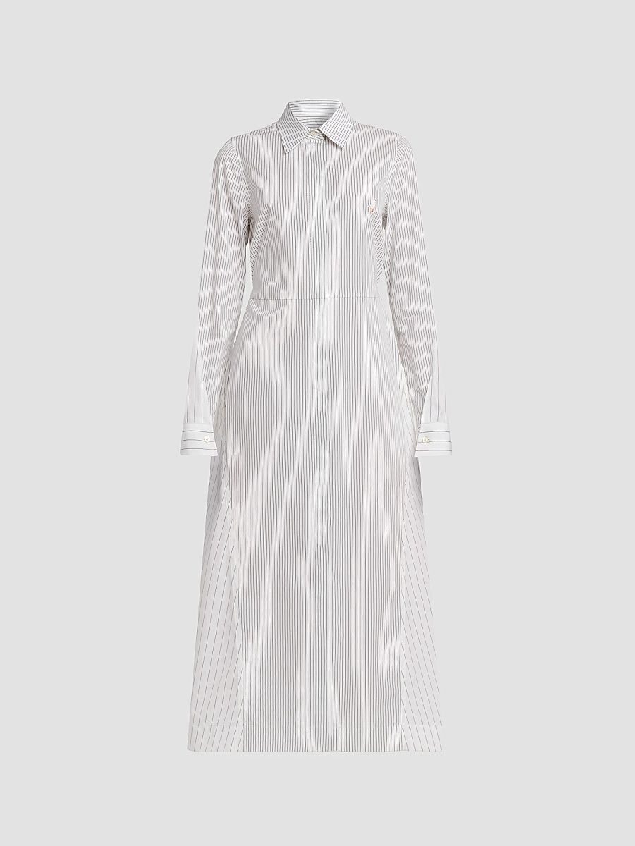 Women's Striped Cotton Poplin Midi Dress - Multi White - Size 12