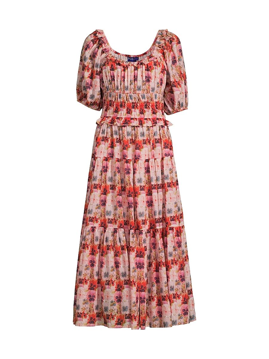 Women's Percy Pansy Print Puff-Sleeve Midi-Dress - Pink Pansy - Size XL
