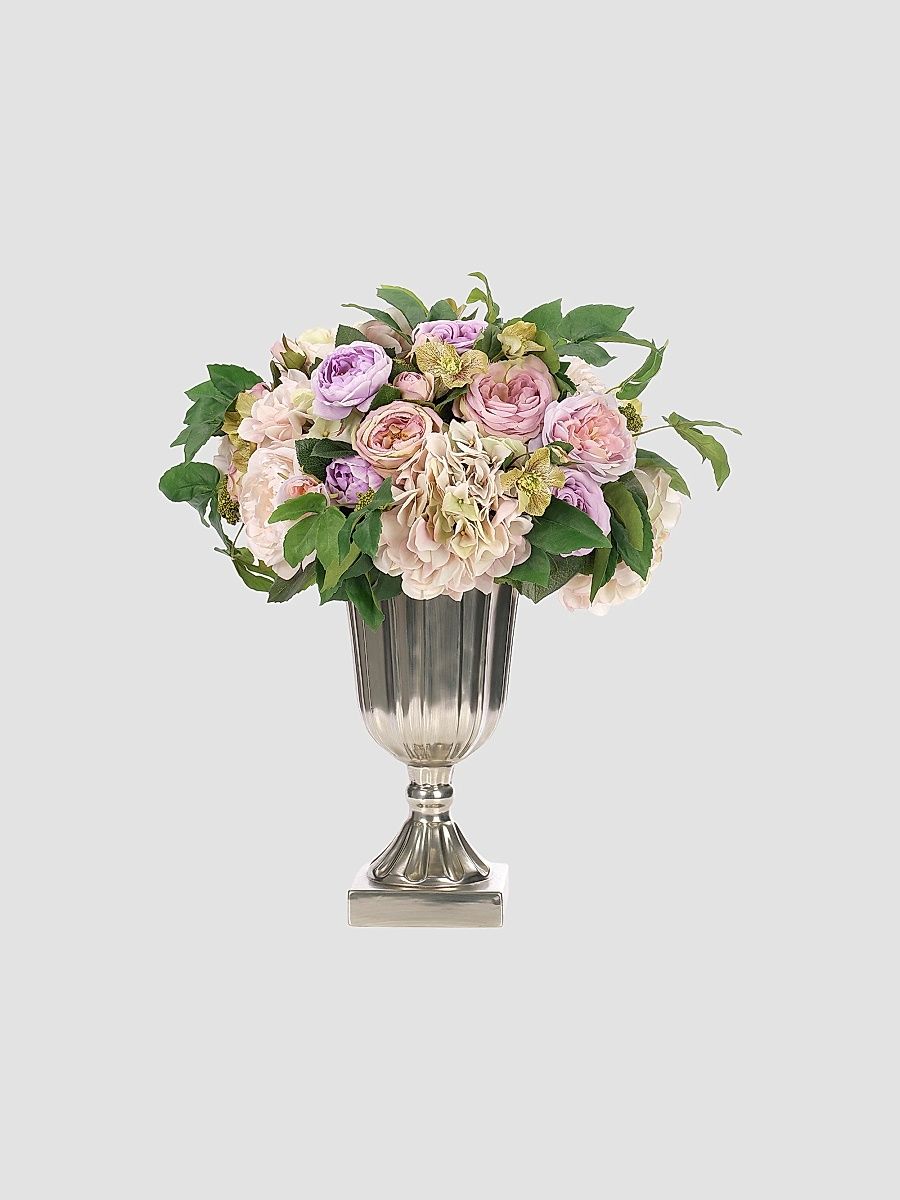 Hydrangeas & Roses Faux-Floral Arrangement in Pottery Urn - Purple