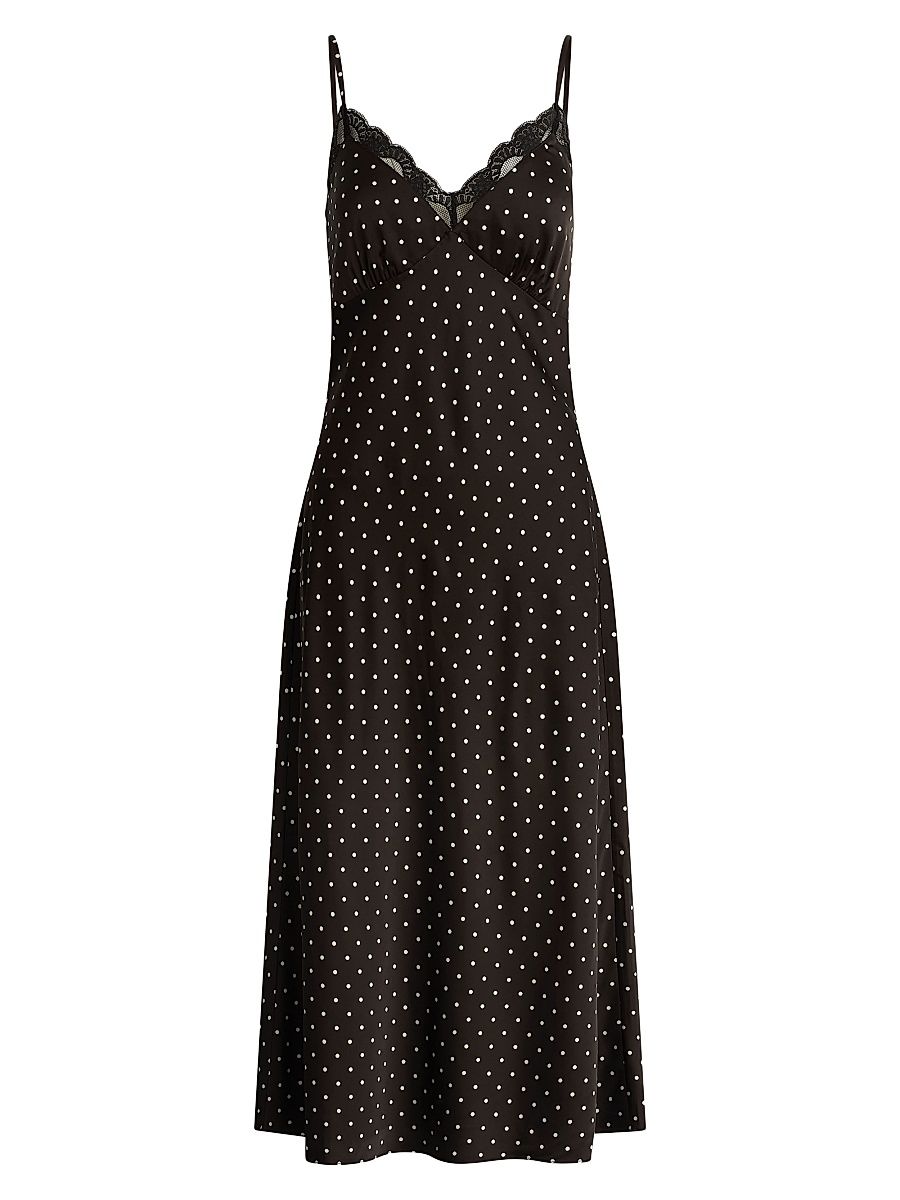 Women's The Ines Polka Dot Midi-Slipdress - Black Polka Dot - Size Large