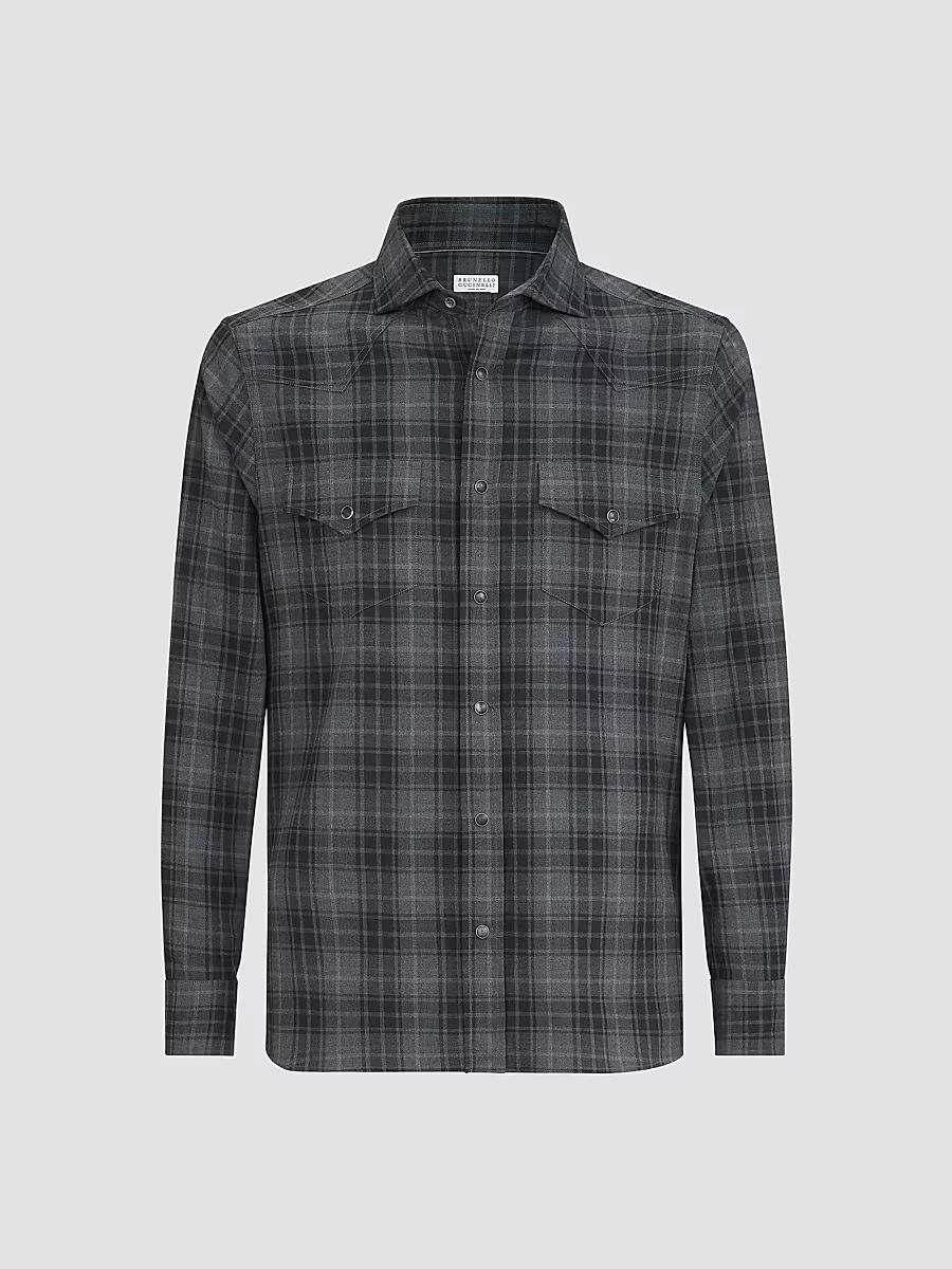 Men's Cotton Madras Western Shirt - Dark Grey - Size XXXL