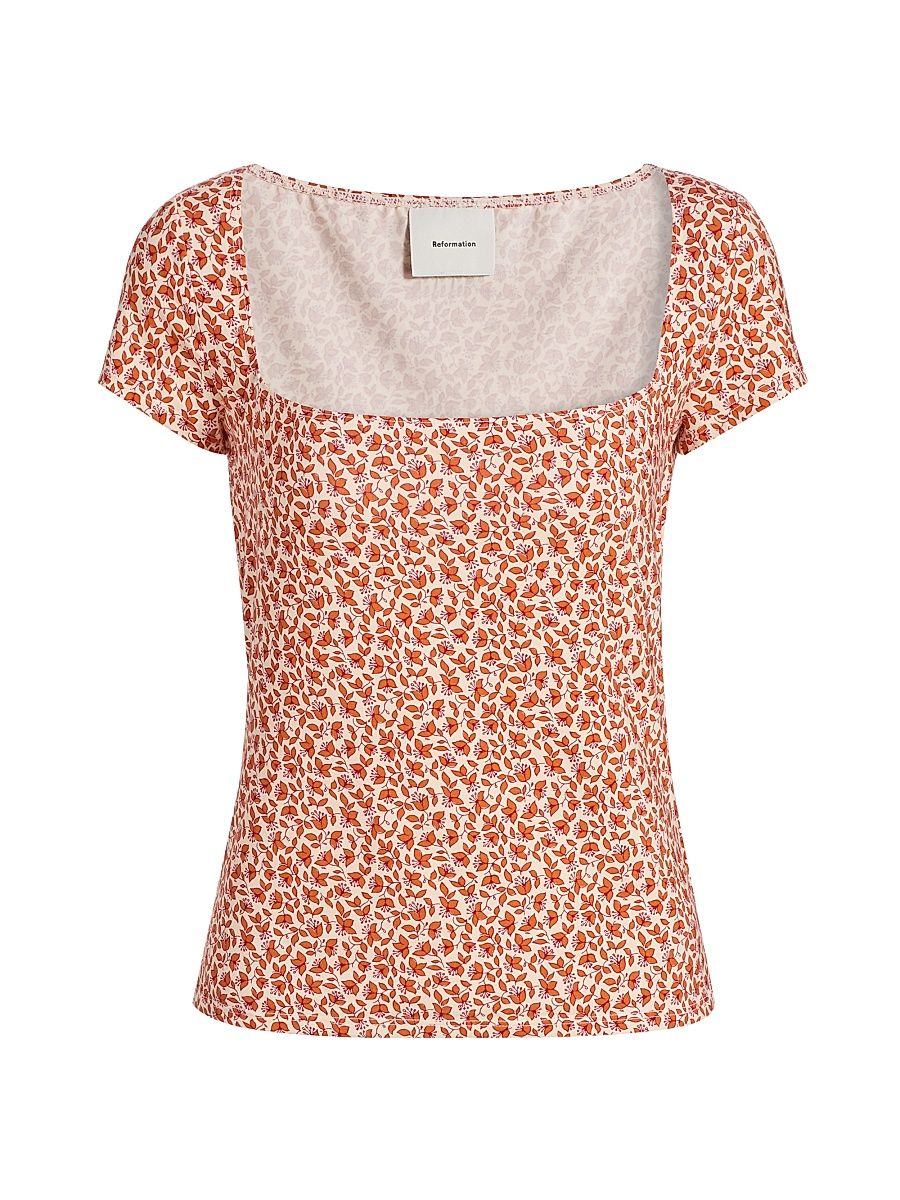 Women's Bardot Floral Square Neck Top - Mulberry - Size Small
