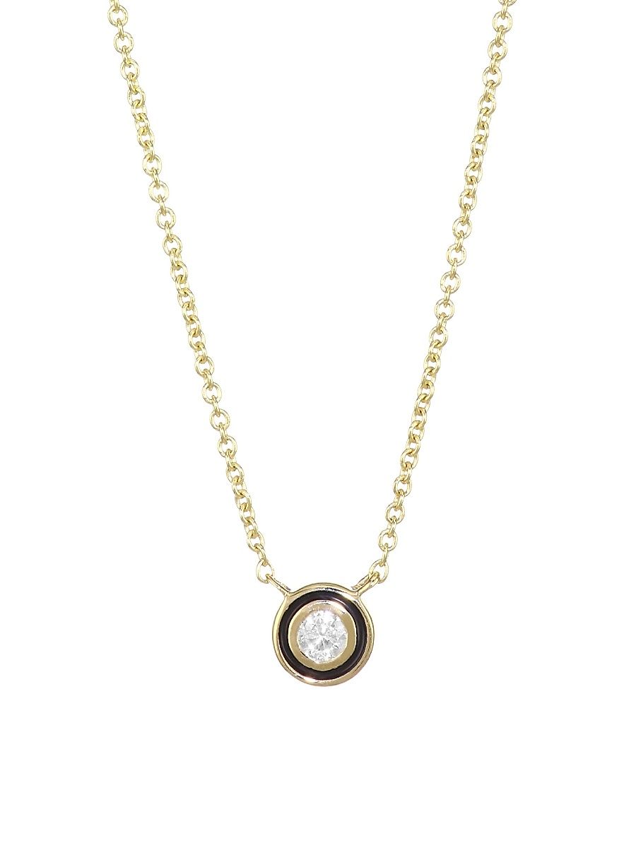 Women's Diamond, Enamel & 14K Yellow Gold Single Stone Pendant Necklace - Gold