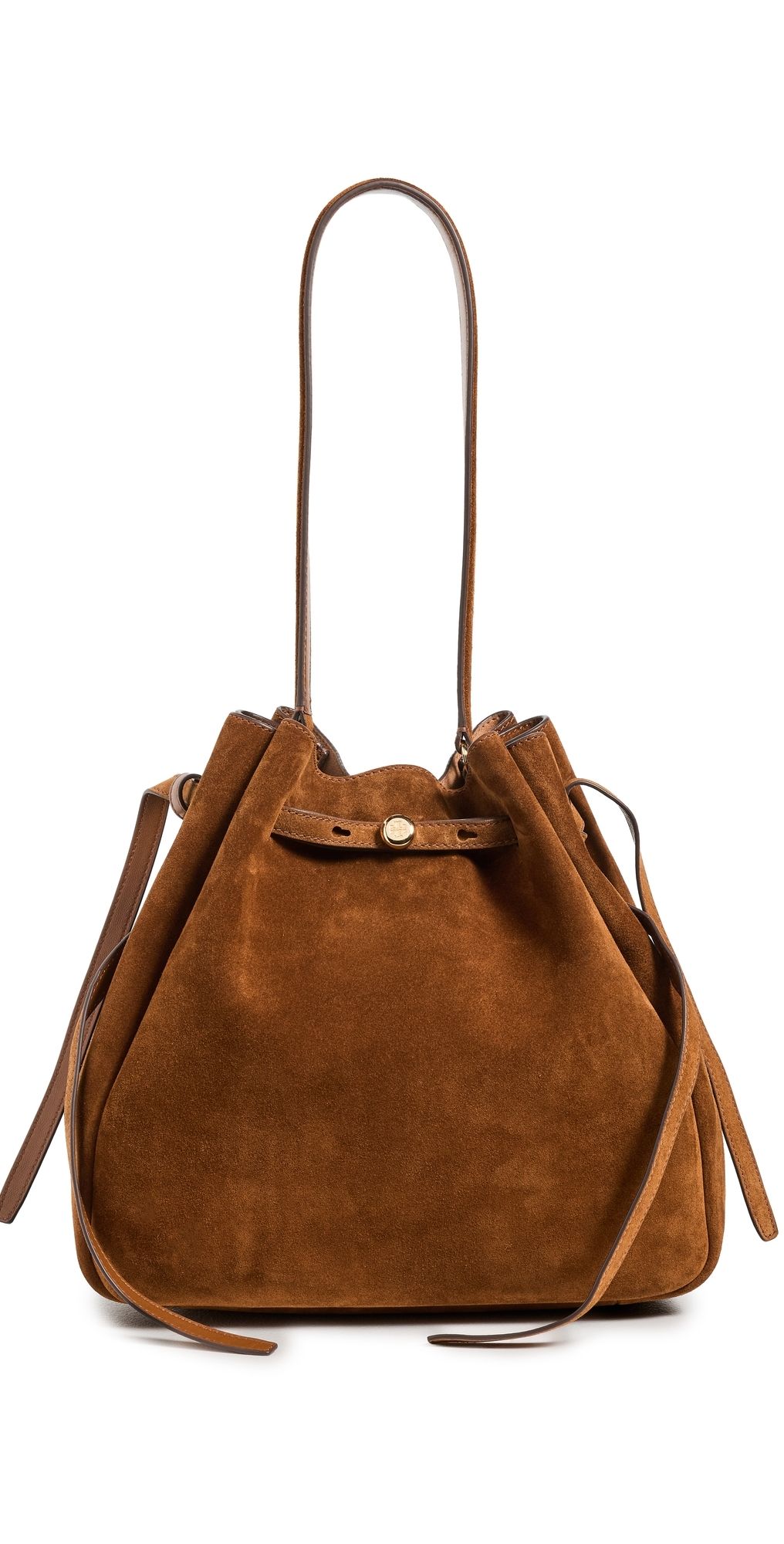 Tory Burch Romy Suede Large Bucket Bag Caramel One Size