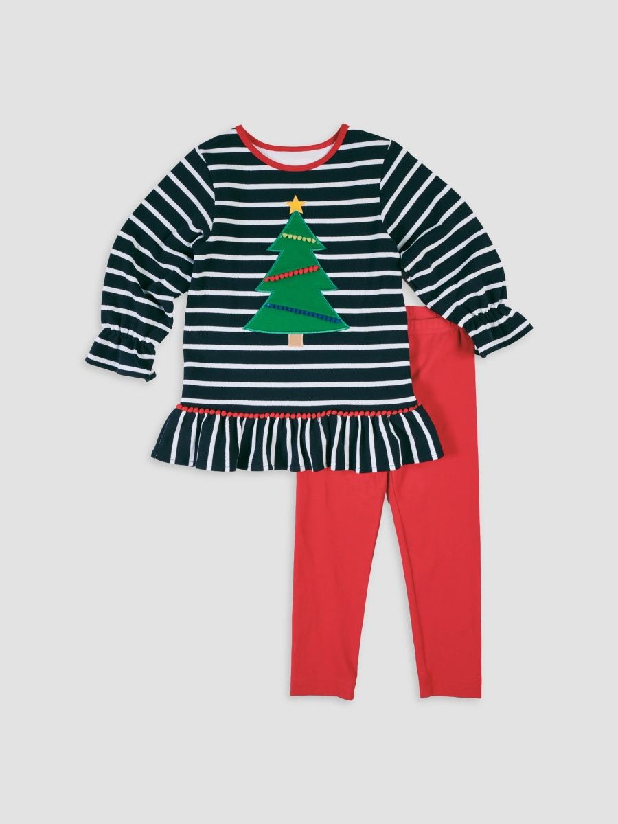 Florence Eiseman Girl's Little Girl's & Girl's 2-Piece Christmas Tree Top & Leggings Set - Navy And White - Size 8