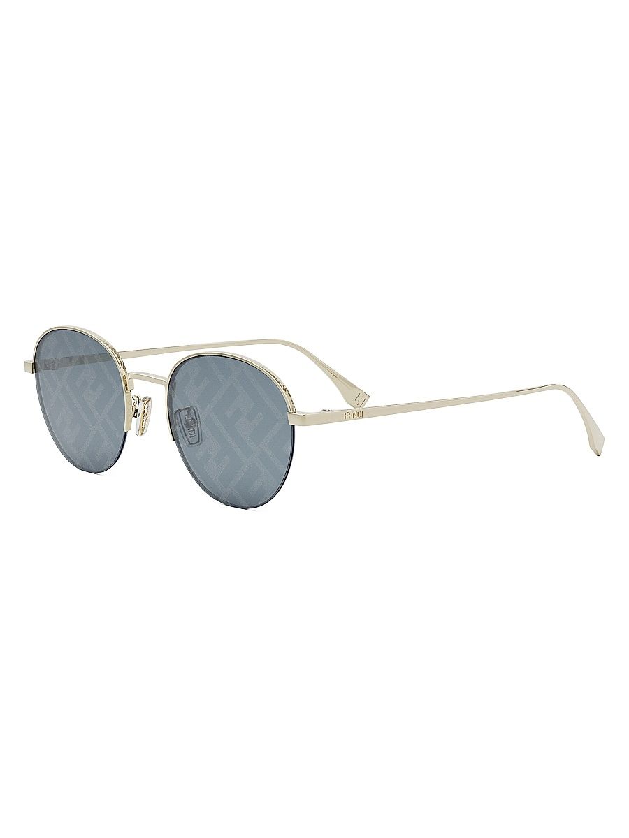 Men's Fendi Travel 52MM Round Sunglasses - Gold Blue Logo Mirror