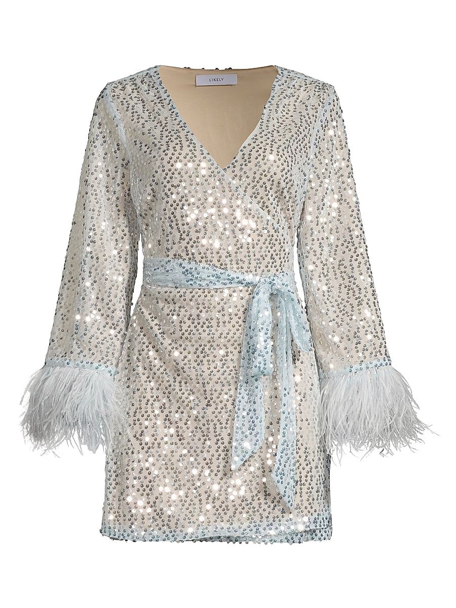 Women's Bridges Sequin & Feather Minidress - Light Blue - Size 4