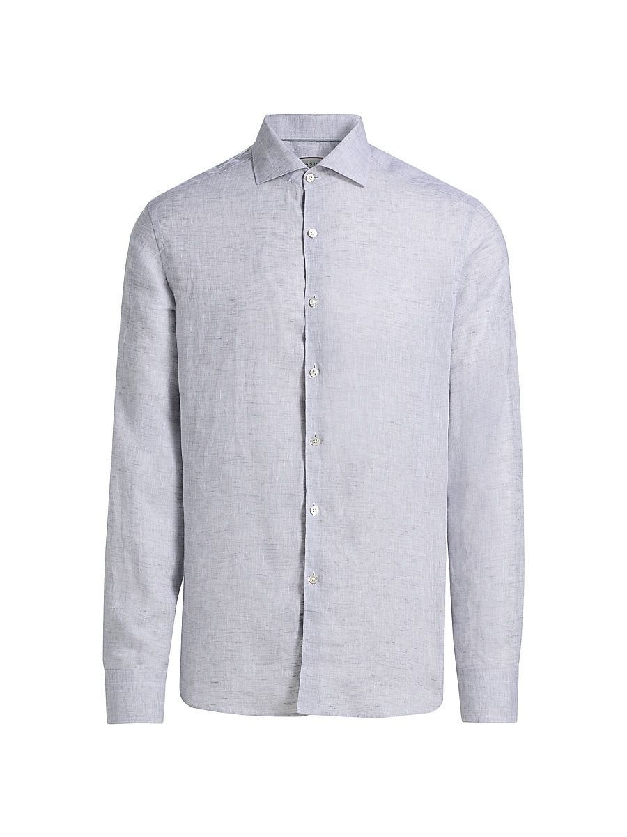 Men's Linen Button-Front Shirt - Light Grey - Size XL