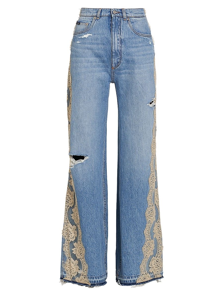 Women's Lace-Trimmed Distressed Jeans - Variante Abbinata - Size 6