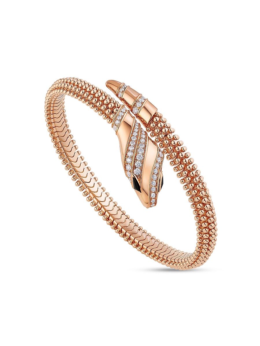 Women's Serpenti 18K Rose Gold, Onyx & 0.52 TCW Diamond Snake Bangle - Pink Gold - Size Small