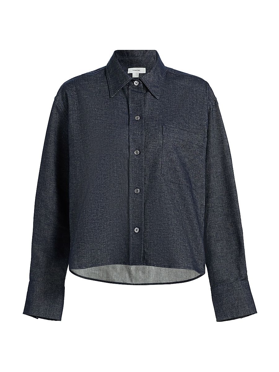 Women's Chambray Cotton-Linen Crop Shirt - Indigo - Size XXS