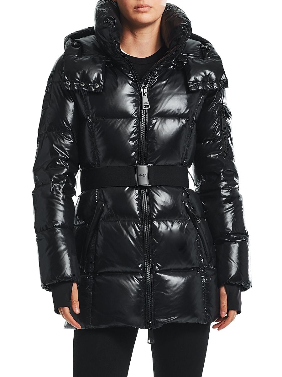 Women's Soho Belted Down Mid-Length Puffer Jacket - Jet - Size Large