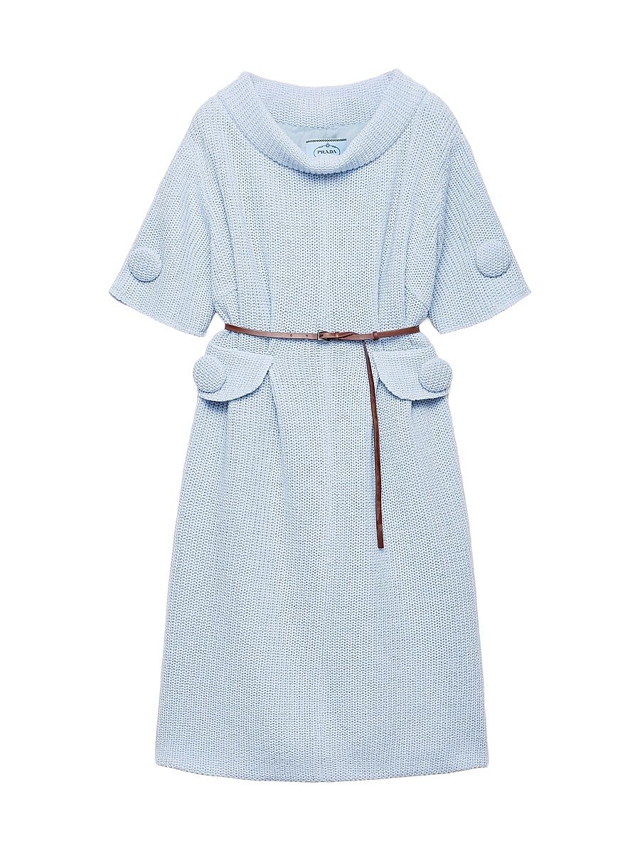 Women's Mouliné Wool Knit Dress - Blue - Size 6