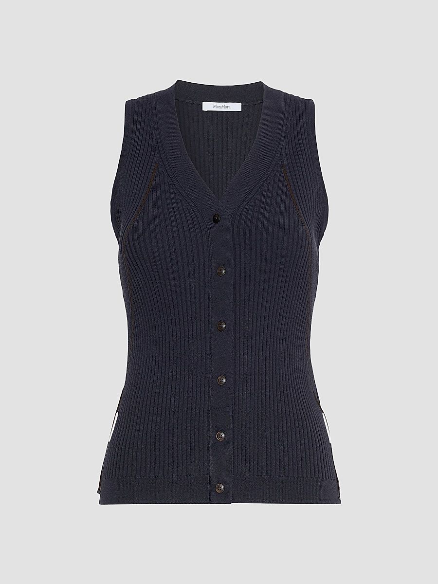 Women's Cotton and Viscose Yarn Gilet - Ultramarine - Size XL