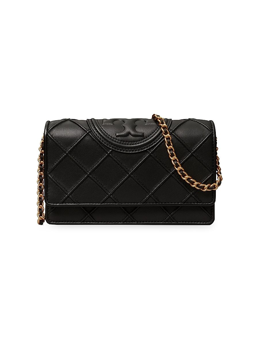 Women's Fleming Soft Leather Chain Wallet - Black