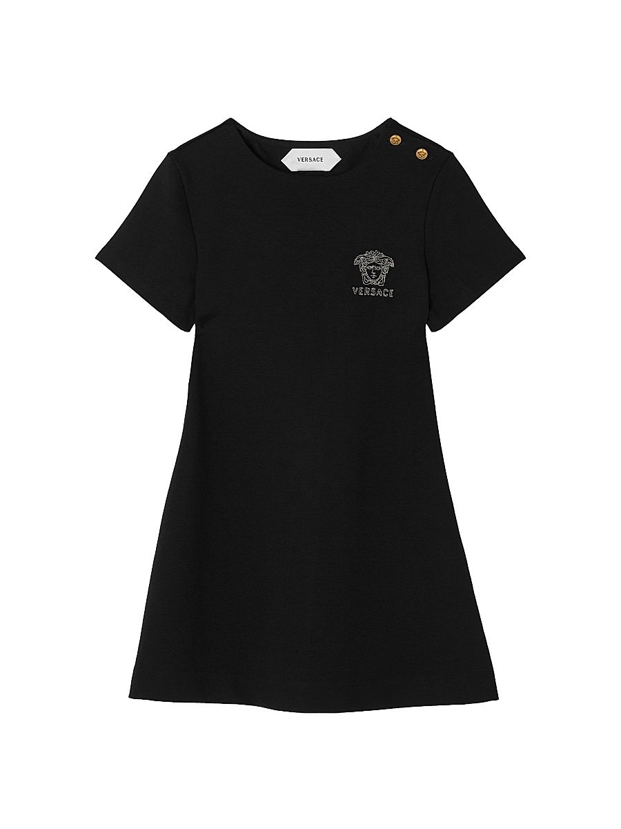 Little Girl's & Girl's Medusa-Embroidered Punto Milano Jersey Dress - Black - Size 8